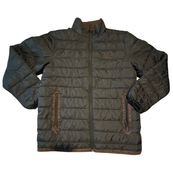 Drake Synthetic Down Mens S Puffer Jacket  Coat Black  Brown Trim - Picture 1 of 7